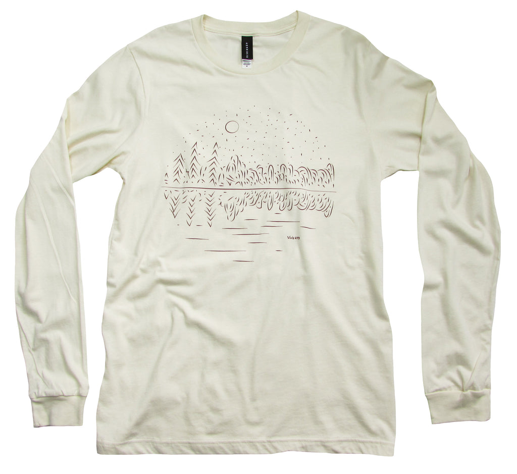 Men’s long sleeve forest reflection on a lake