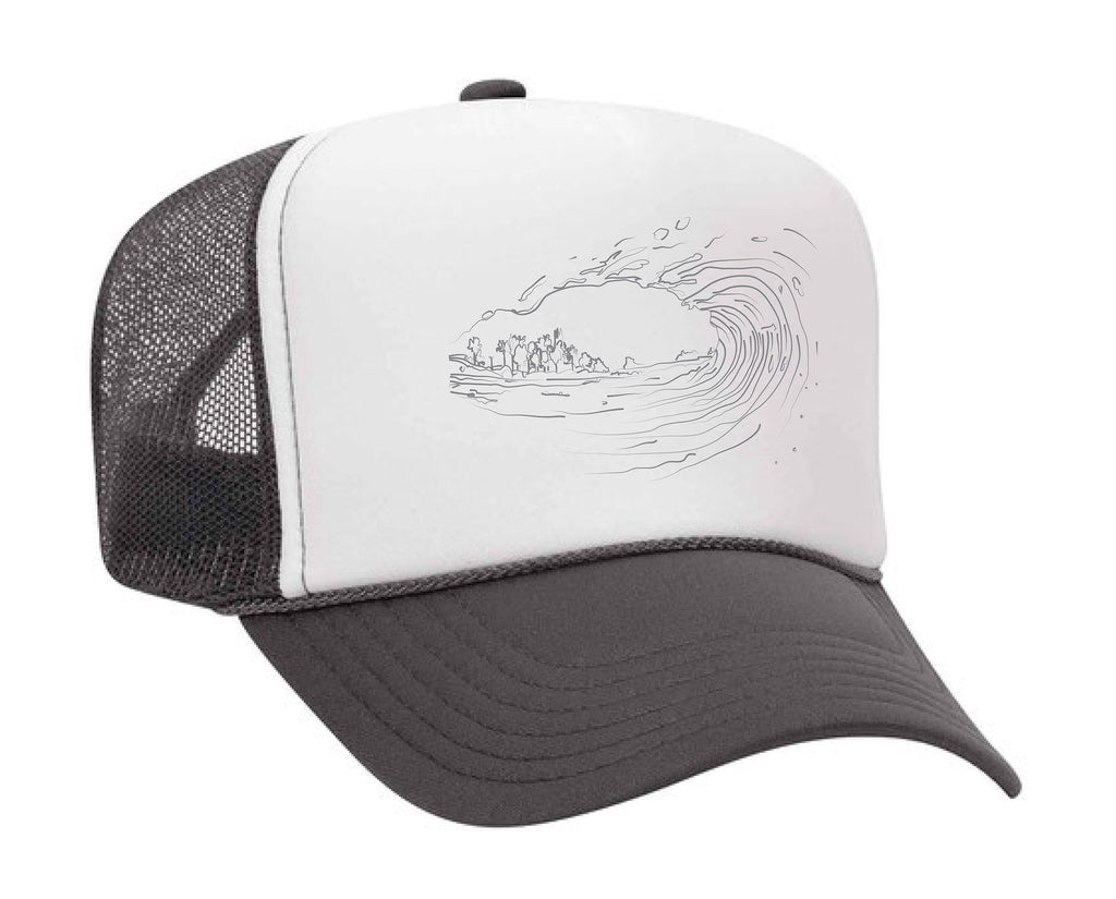 Unisex foam front mesh cap with a hand drawn wave