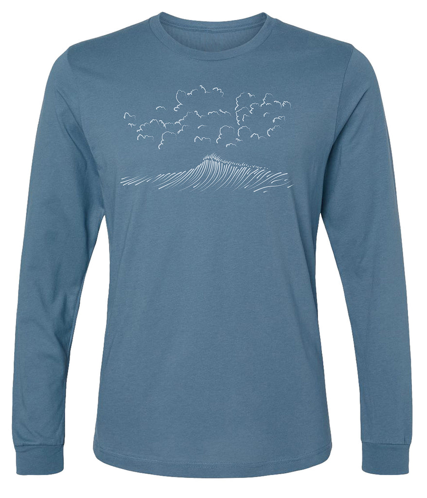 Men’s hand drawn long sleeve tee shirt with crashing waves