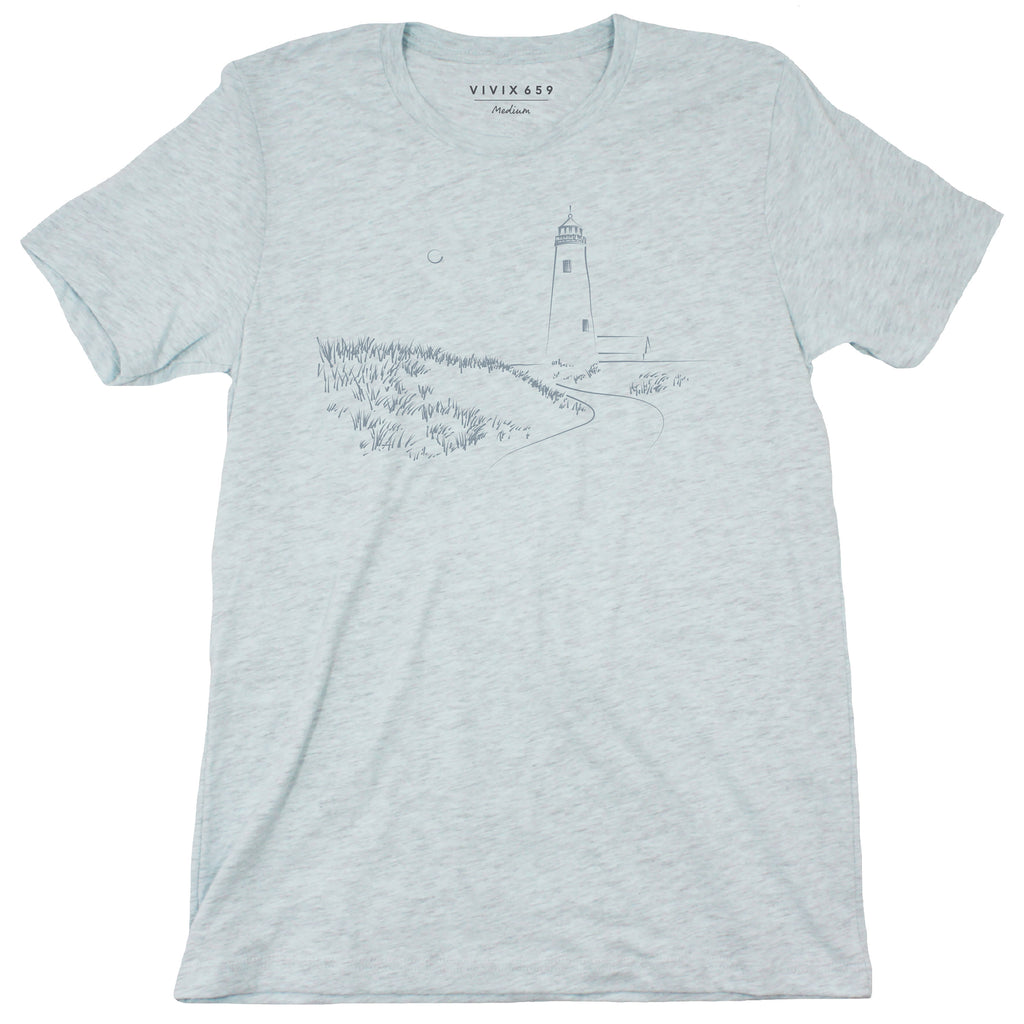 Hand drawn lighthouse on a men’s tee shirt