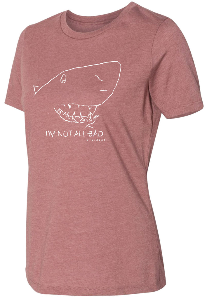 Hand drawn shark on a women’s short sleeve, relaxed fit tee shirt