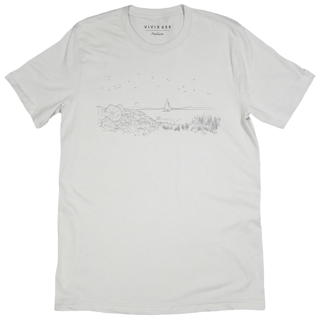 Hand drawn rendition of the New York Sound on a men’s tee shirt