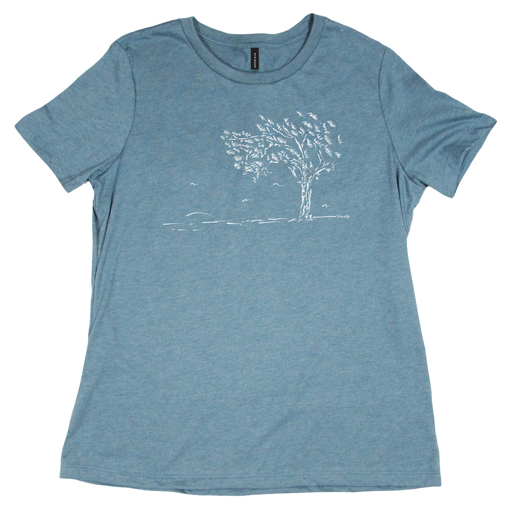 Women’s tee shirt featuring a pine tree standing alone