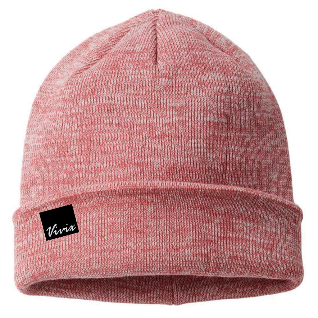 Rich pink and salmon melange knitted unisex beanie