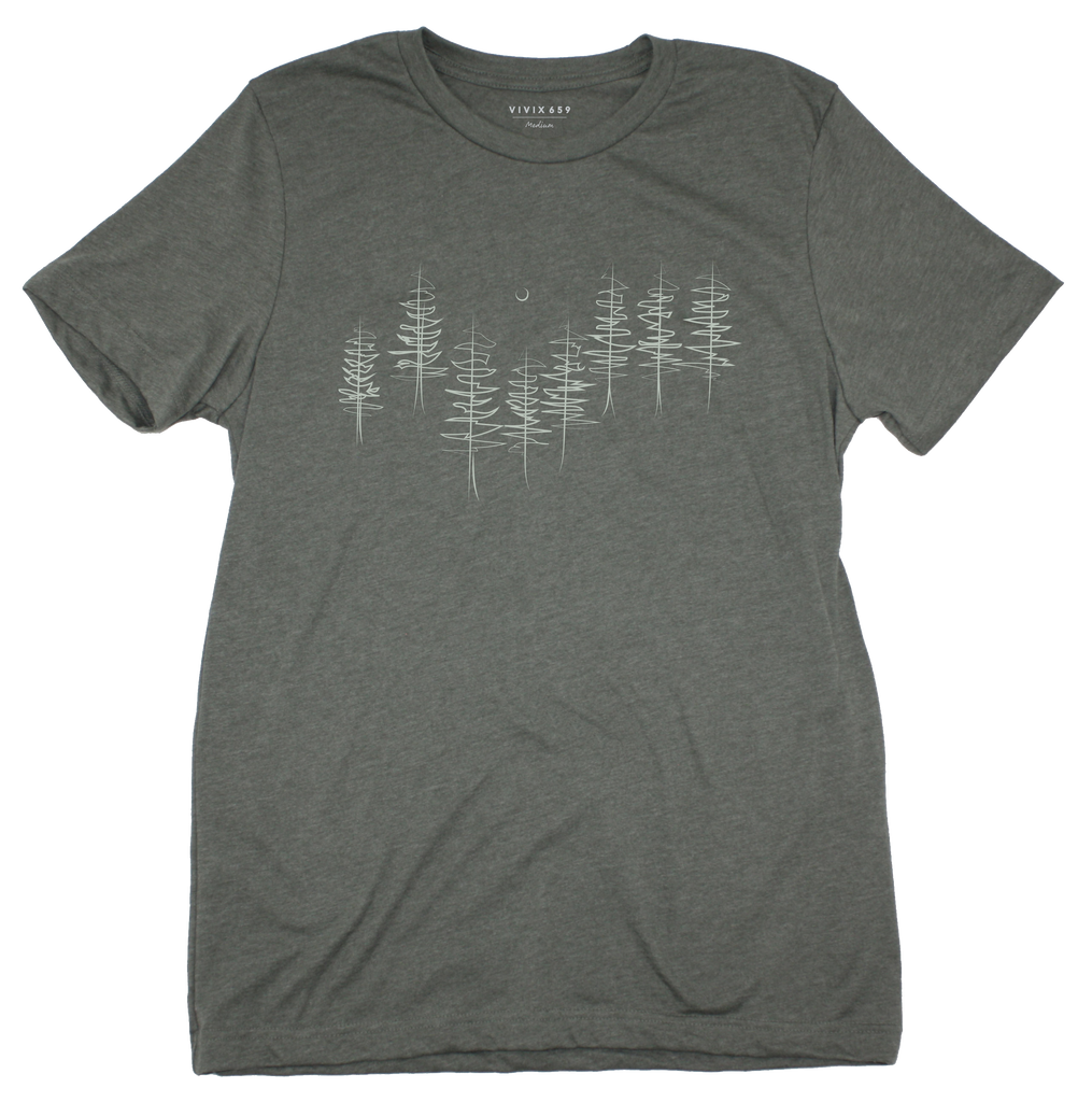 Men’s premium tee shirt with hand drawn pine trees 